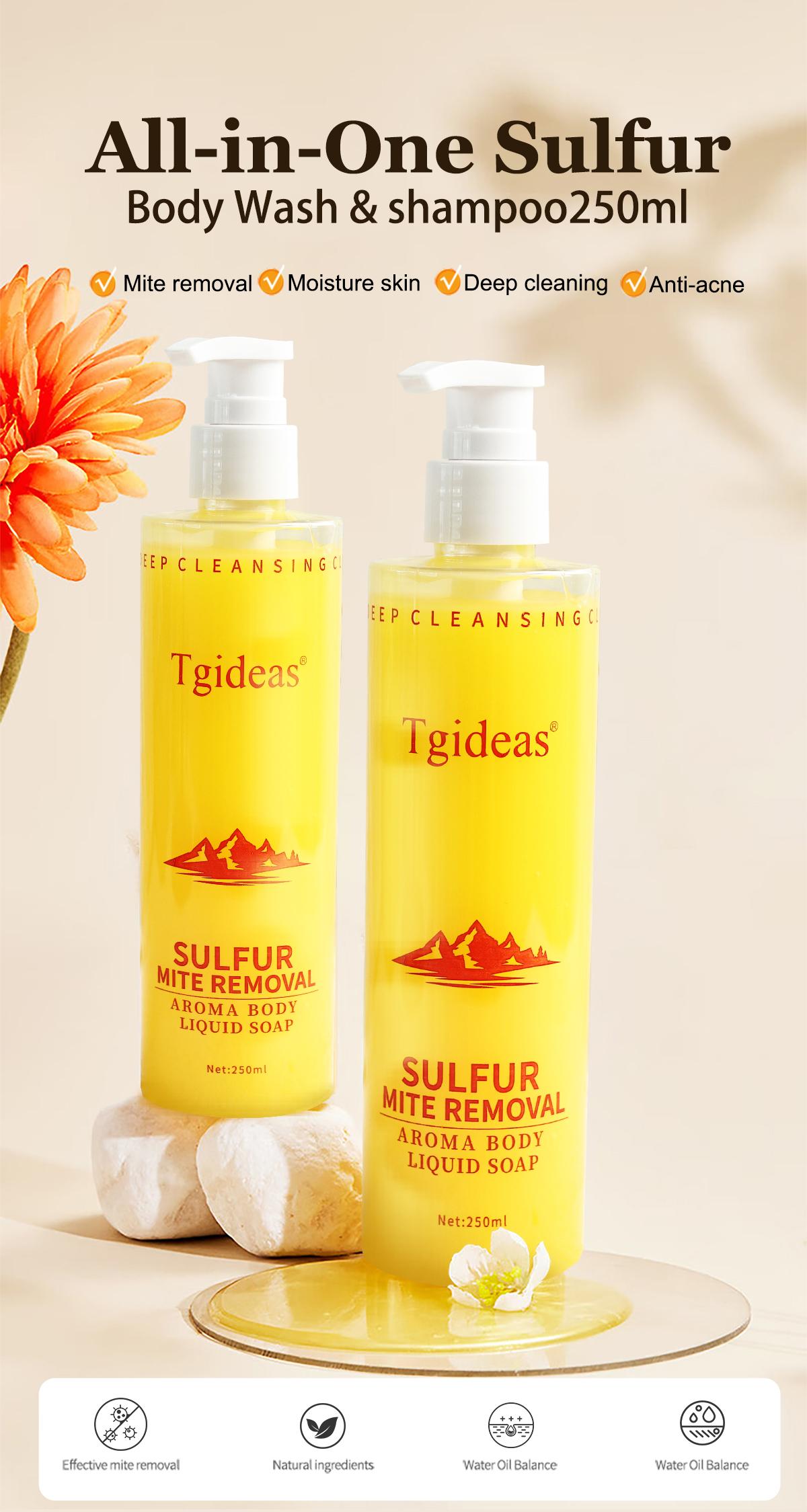 Buy 1-Get 1 Free!Tgideas All-in-One Sulfur Body Wash & Shampoo 250ml - Clear Skin, Gentle Formula, Organic Ingredients, Anti-Acne, Mite Removal, Deep Cleansing for Men & Women Cleanser Scent Buy 1-Get 1 Free!Tgideas All-in-One Sulfur Body Wash & Shampoo 250ml - Clear Skin, Gentle Formula, Organic Ingredients, Anti-Acne, Mite Removal, Deep Cleansing for Men & Women Cleanser Scent