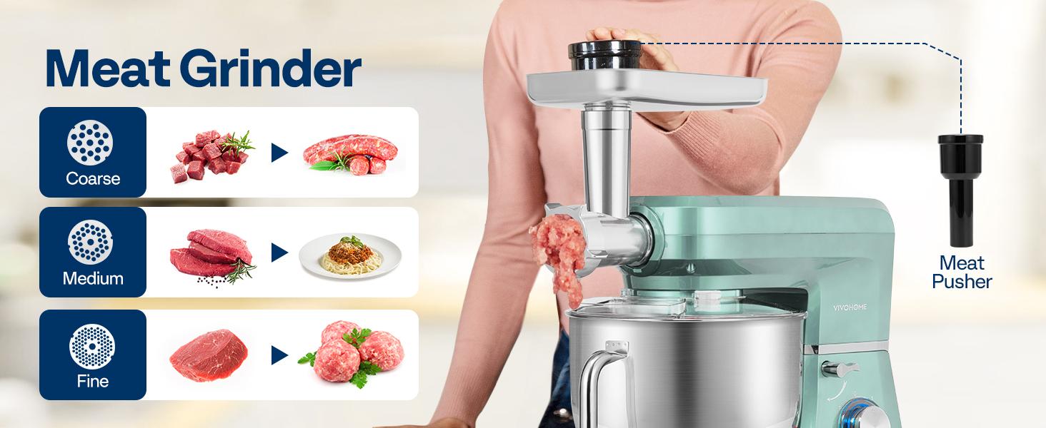 VIVOHOME 6 in 1 Multifunctional Stand Mixer with 8.5 Quart Stainless Steel Bowl, 660W 10 Speed Tilt-Head Meat Grinder, Juice Blender, Vegetable Slicer, Pasta and Cookie Maker