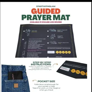 Islamic Prayer Mat for Beginners 65x26 Inch with Detailed Prayer Guide and Fringe Design