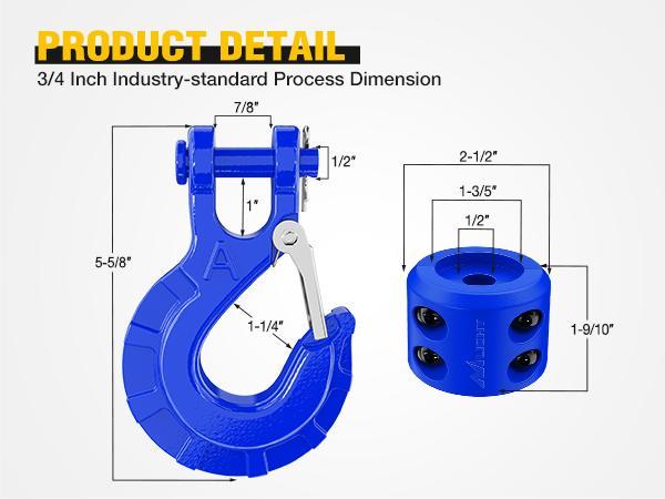 Nilight Forged Steel Winch Hook 3/8" Grade 70 Safety Latch Winch Cable Hook Stopper & Clevis Slip Hook Sets, Included Allen Wrench,Max 35,000 lbs