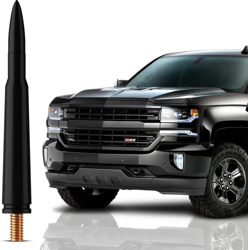Bullet Antenna Mast Universal Bullet Antenna Chevy Silverado 1999-2022, Black Sliver Automotive Antenna Replacement for Cars, Trucks & SUV - AM FM Radio Compatible - Car & Truck Exterior Accessories for Men & Women