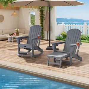 Rocking Adirondack Chairs Set of 2 or 4, Folding Adirondack Rocking Chair With Footrest, Adirondack RockingChair Outdoor With Retractable Ottoman and Cup Holder