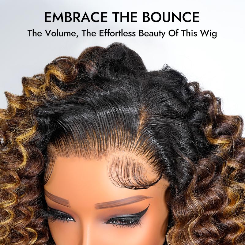 [Flash Sale] Wiggins Hair Ready To Go Glueless Wig Wand Curl Ombre Brown With Highlights 7x5 Lace Closure Wigs Human Hair Pre Cut Lace Beginner Friendly
