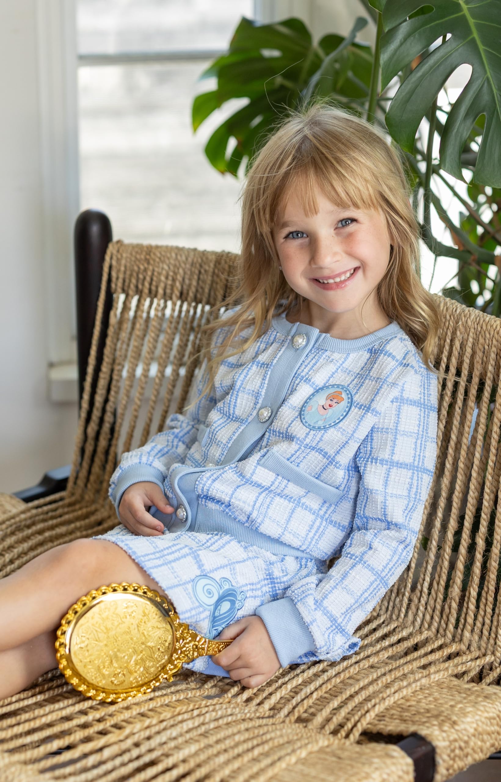 Disney Frozen Elsa Stitch Moana Minnie Toddler Girls 2 Piece Set Pearl Buttoned Knit Top Tweed Skirt Outfit for Kids Aged 2-7 Girly，SprIngGIowUp ,RefreshedLook