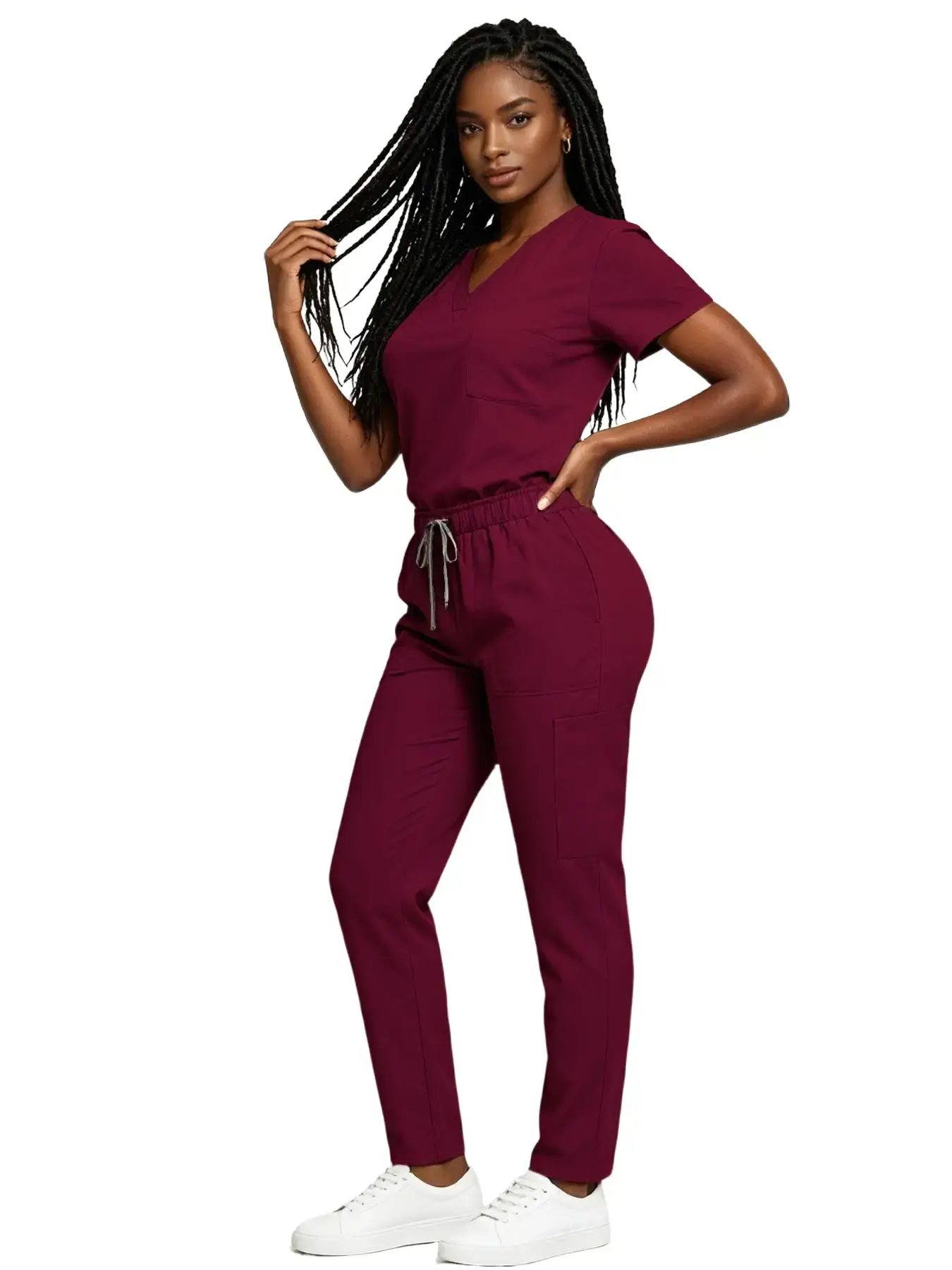Women's Stretch Scrub Set That Breathes! Featuring a trendy wide-leg style with multiple pockets, this smooth, quick-drying Workwear uniform lets you say goodbye to wrinkles & stuffiness for work and beyond. Womenswear
