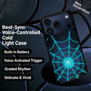 Apple iPhone 17 Series Venom Spider-Man Glowing Phone Case, Voice-Activated Beat-Sync Cold Light, Rechargeable Battery, Shockproof Protective Cover