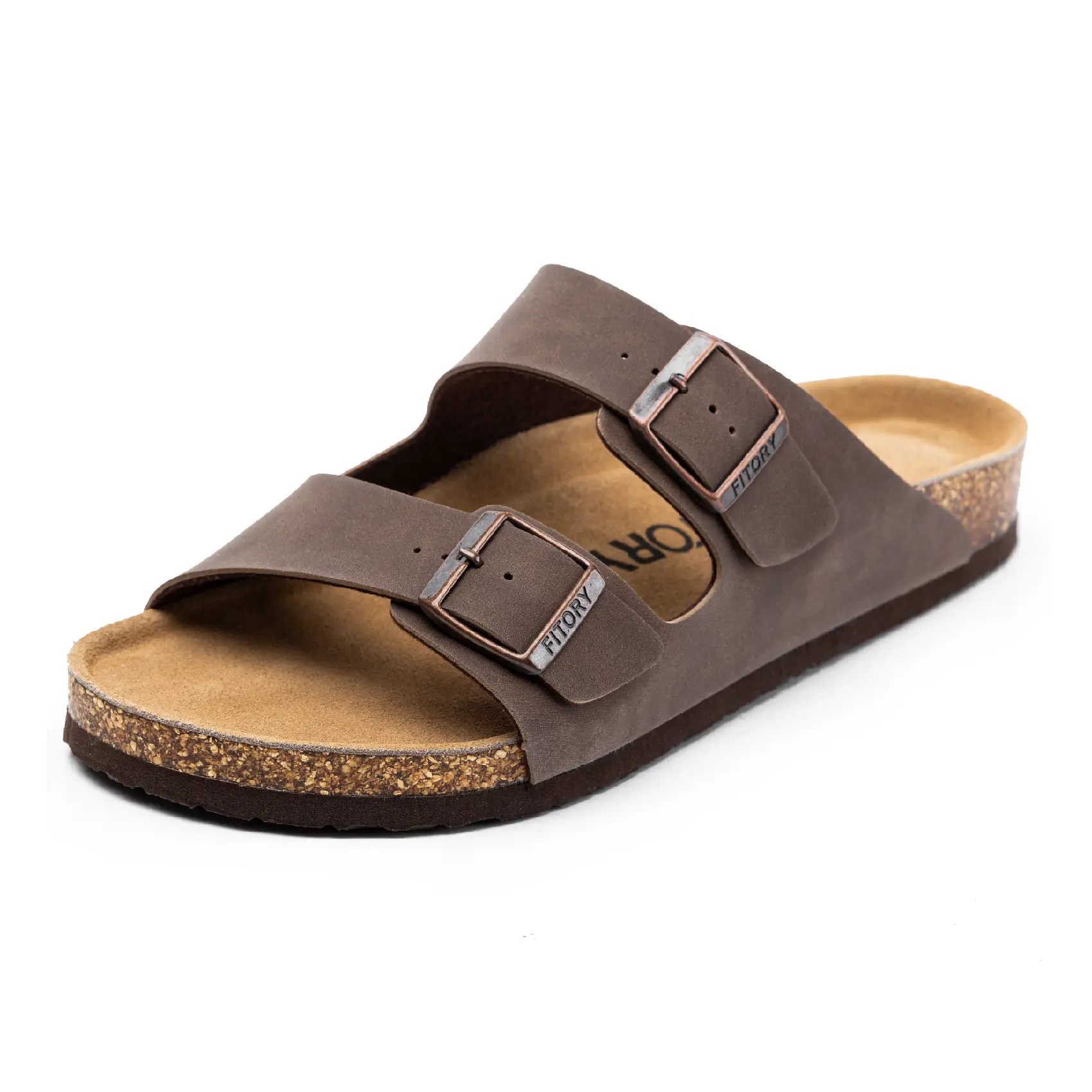 FITORY Balance I Mens Sandals, Arch Support Slides with Adjustable Buckle Straps and Cork Footbed