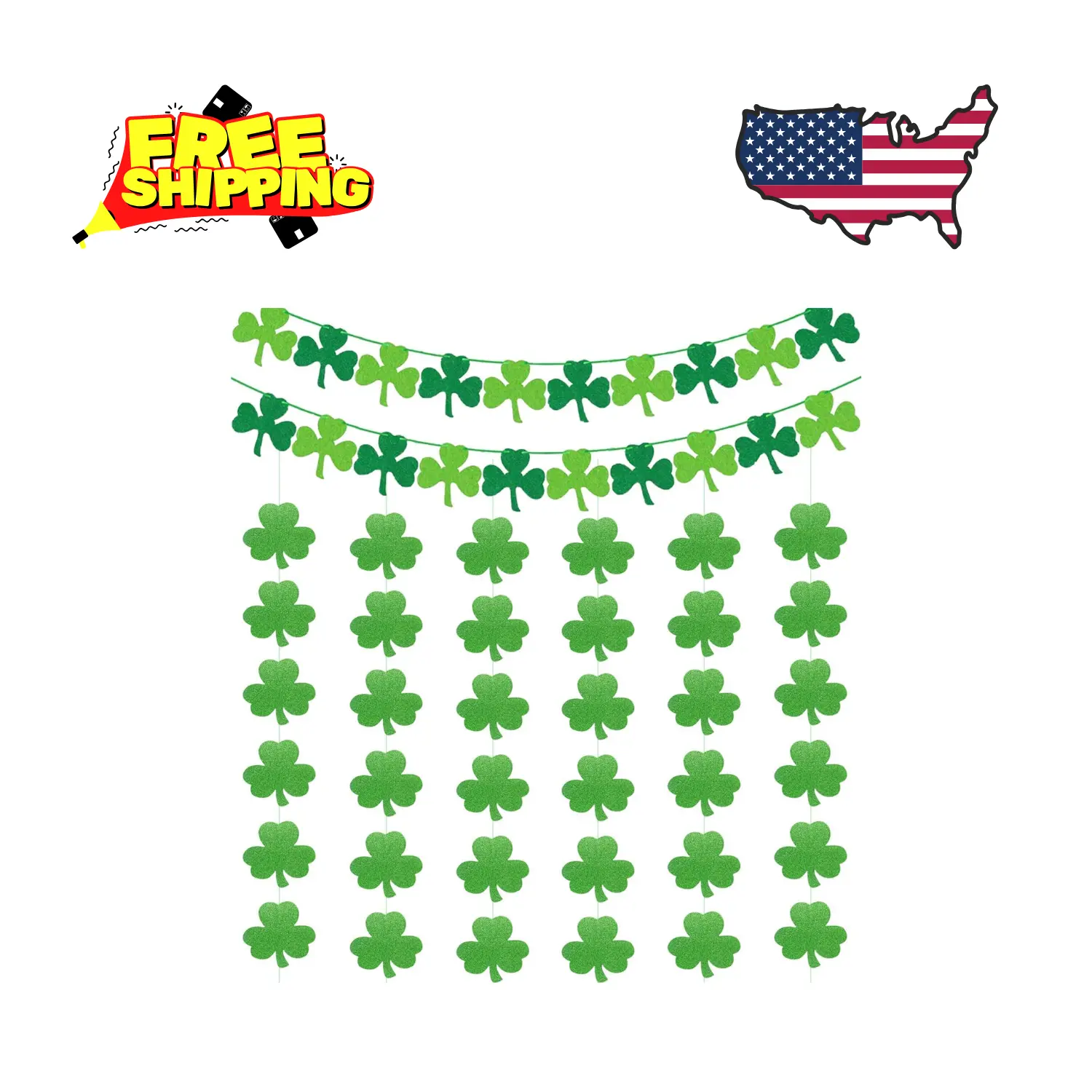 St Patricks Day Decorations 8Pcs Shamrock Clover Garland Hanging