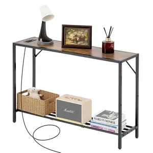 VEVOR Narrow Console Table,  , 41.7" Behind Couch Table with Power Outlets, 2-Tier Long Entryway Table, Sofa Table with Metal Frame and Charge Station, for Entryway, Hallway, Living Room
