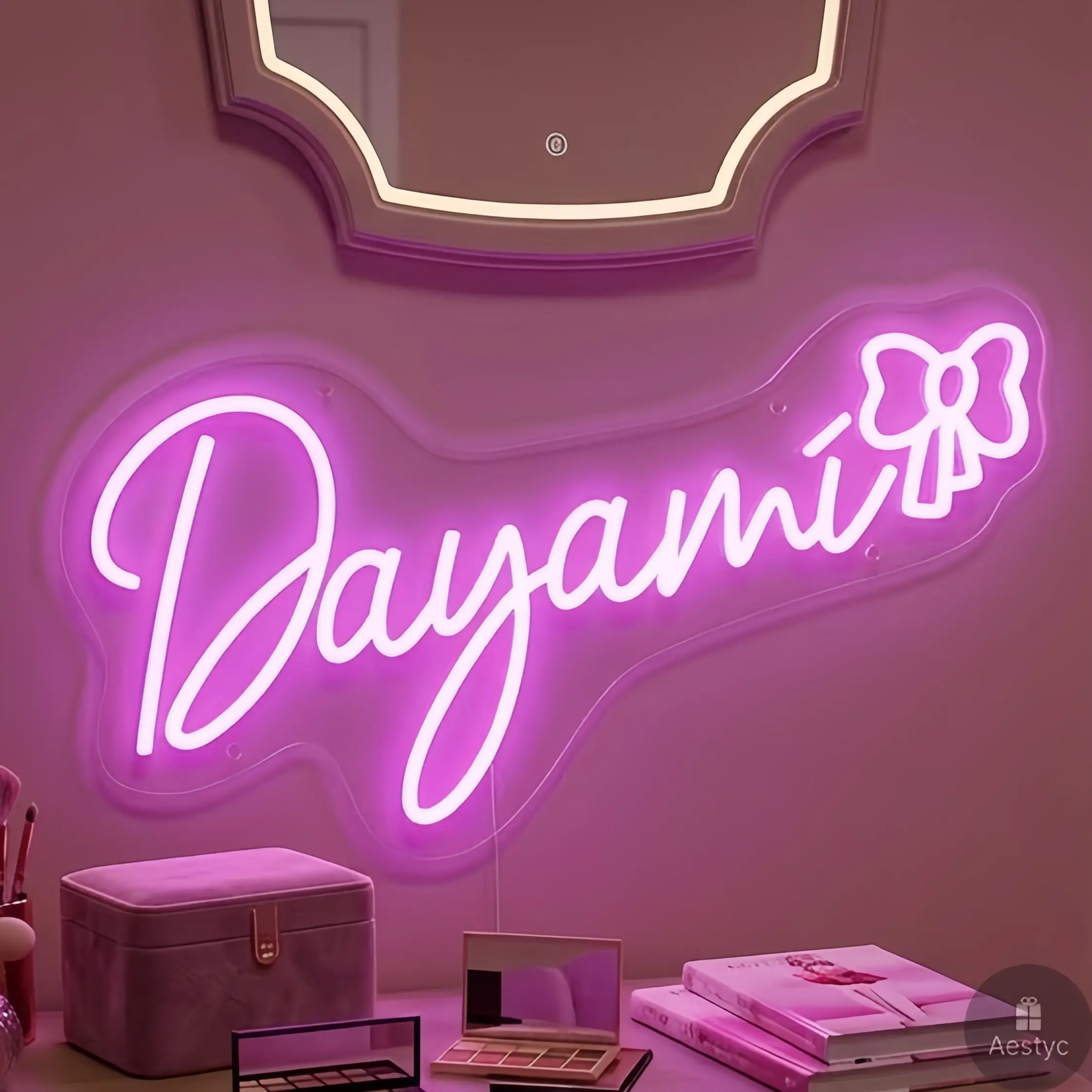 Custom Neon Name Sign for Kids Room Decor – Personalized Led Light Up Sign with Bow Heart Crown, LED Neon Sign for Wall, Birthday Gift for Girls, Nursery Wall Art, Night Light, Small Business Logo