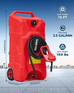 16 Gallon Gas Can, Fuel Tank Container with LE Fluid Transfer Manual 10 FT Siphon Pump, Portable Diesel Gas Storage Caddy w/Wheels for Car, ATV, Weeder, Boat, Tractor, Snow Blower,Generator