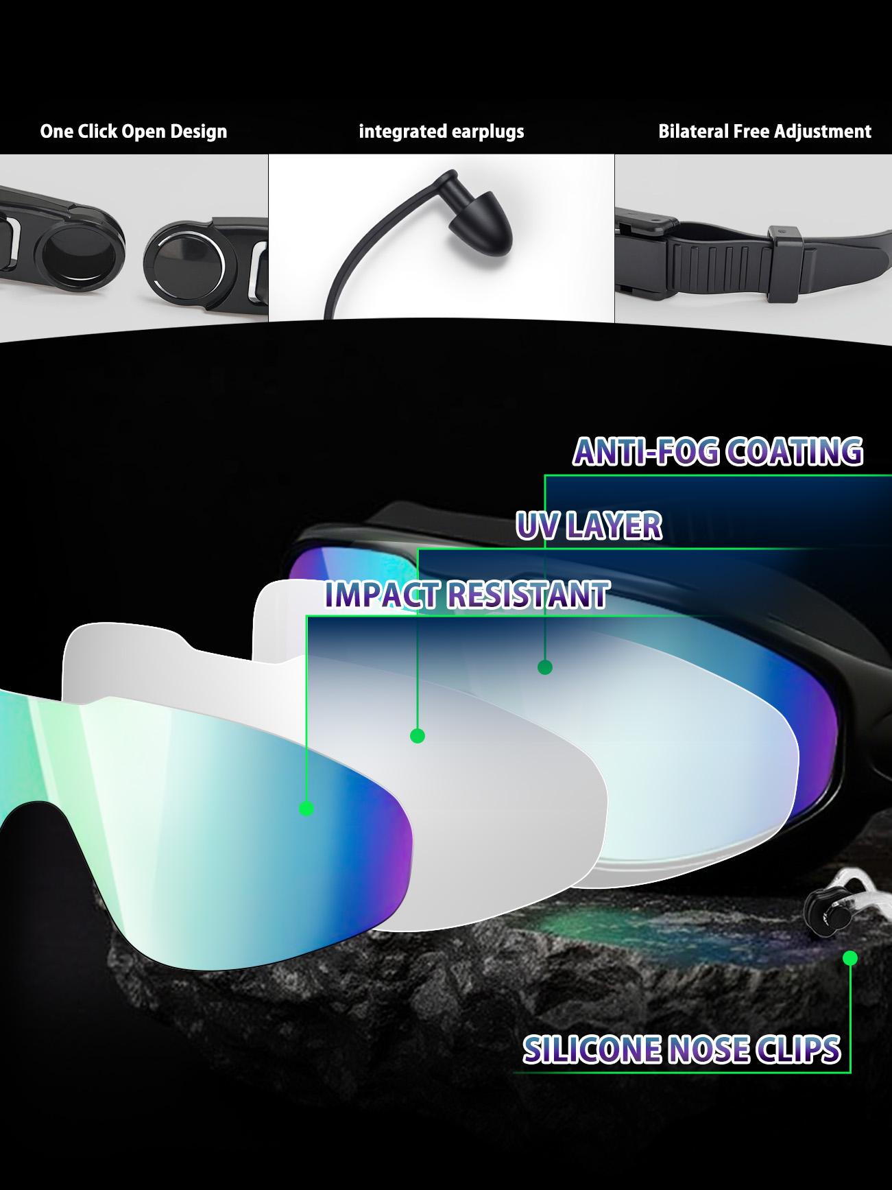 GOECI 2 Pack - Swim Goggles for Adults  - Anti-Fog Full-Coverage, 3-Color UV Lens, Waterproof Earplugs & Nose Clip