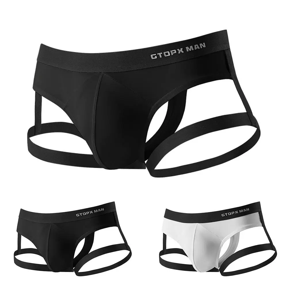 Men's Valentine's Ice Silk Jockstraps - U-Convex Bag, Seamless, Assless, Elastic, Plain, Sexy Everyday Use Thongs Underwear for Menswear, Casual, Ice Silk Nylon, U-Convex Pouch G String Tangas Solid Color Brief, Multi-Size