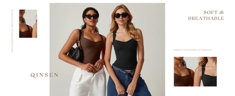 QINSEN Women's Sexy Sweetheart Neck Sleeveless T Shirts Double Lined Tees Slimming Fit Tops Basic Comfort QINSEN Women's Sexy Sweetheart Neck Sleeveless T Shirts Double Lined Tees Slimming Fit Tops Basic Comfort