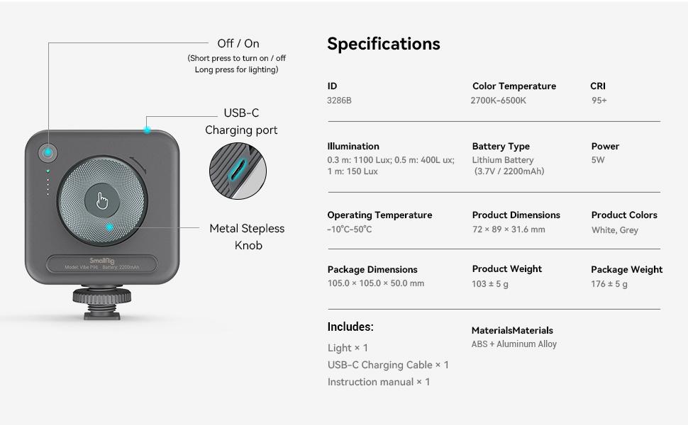 SmallRig P96 LED Mini Ring Light, Video Light,96 LED beads for Photography Video Lighting, Rechargeable 2200mA CRI 95 + 2700-6500K w 3 cold shoes Christmas gifts 3286B
