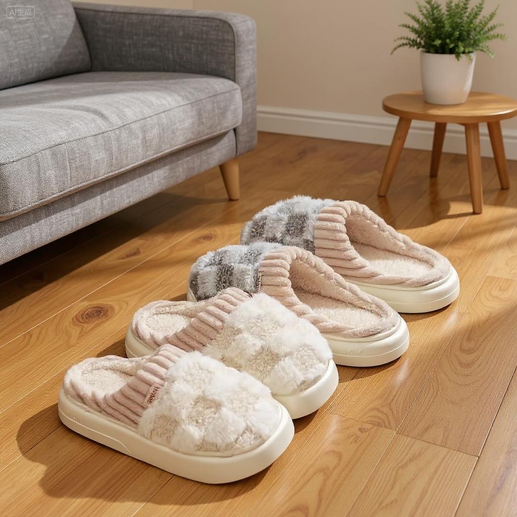 Cotton slippers for women, anti slip cashmere for warmth, monthly slippers for indoor home, cute and fluffy cotton mop Girl Footwear Flipflop