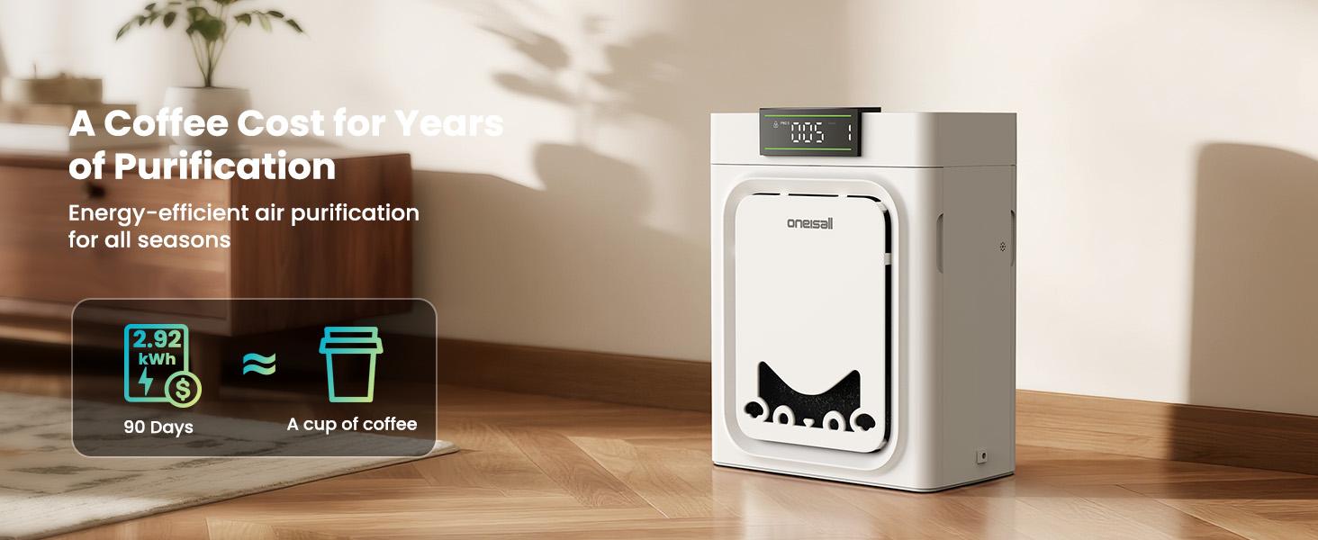 Oneisall Air Purifiers for Home Pets 3-in-1 Washable HEPA Filter Covers up to 2200 Ft² Dual-Sided Filter with 220g Activated Carbon Pet-Friendly Design Allergen Relief Odor Removal