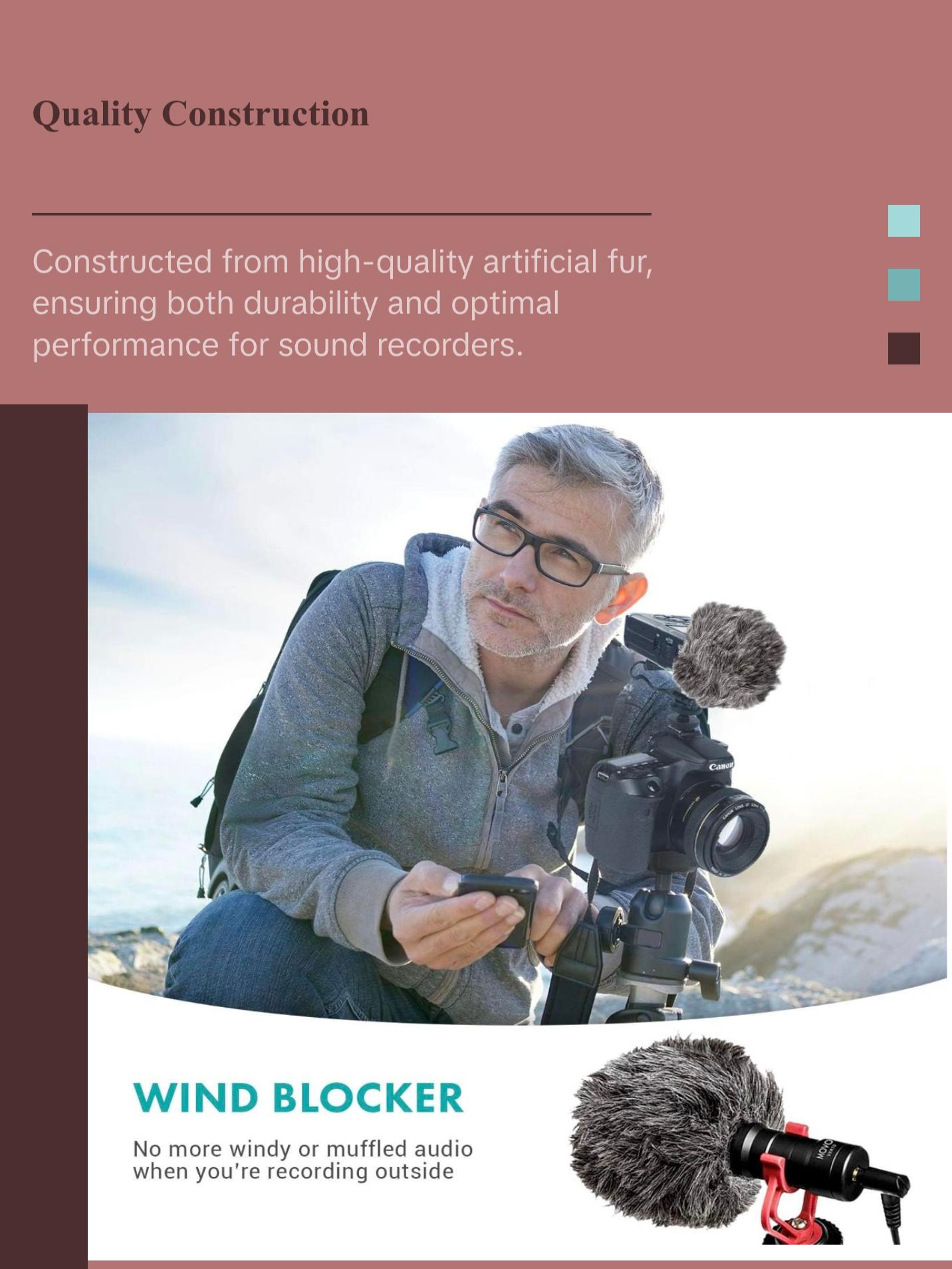 Movo - WS-G9 Furry Outdoor Microphone Windscreen Muff for Portable Digital Recorders, Zoom H4n Compatible Windscreen