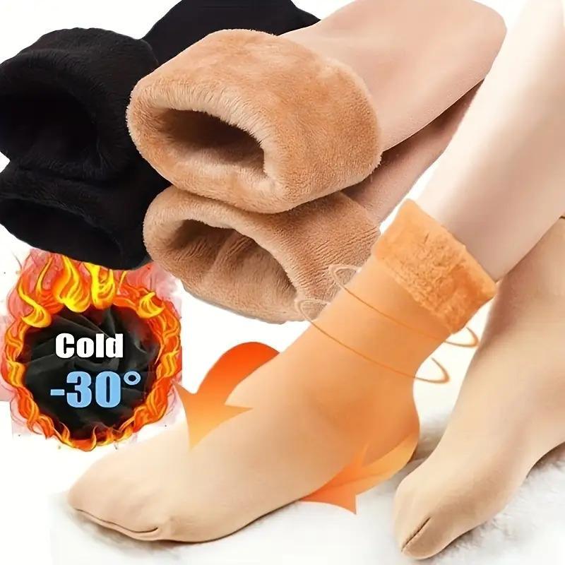 5 Pairs Autumn Winter Socks for Women Thickened Fleece Lined Cold-Proof Warm Self-Heating Snow Socks Unisex Floor Socks Mid-Calf Socks,Valentine's Day and Christmas Gifts Womenswear