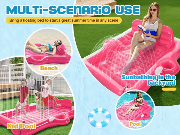 Inflatable Tanning Pool Lounger Float,  72*61’’/80*67’’Large Size Pool Floats Adult with Automatic Spray Cooling, 5 in 1 Suntan Tub Raft Floatie, Sunbathing Bed Lounge for Pool Party Yard Tanning dealsforyoudays