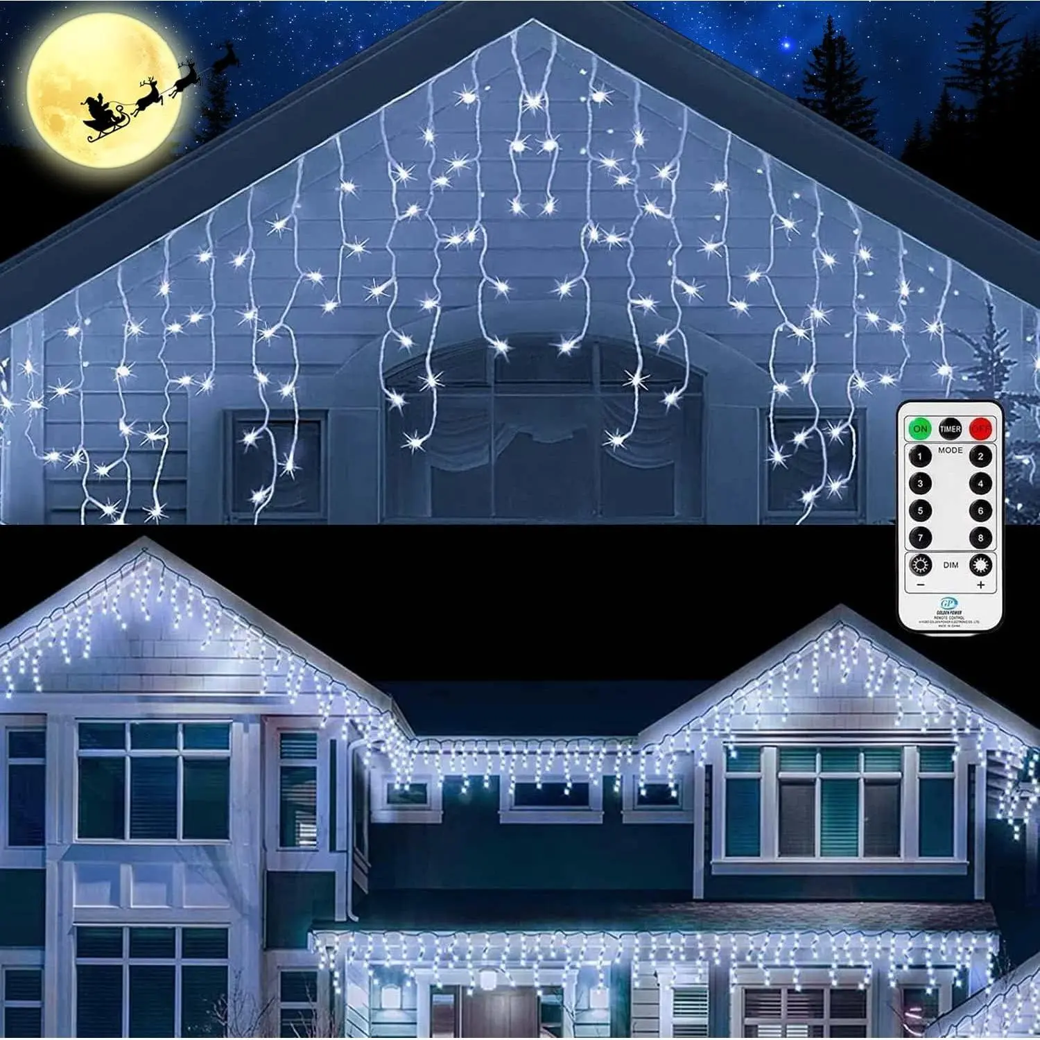Outdoor Icicle Lights,9.8FT Christma String Lights with Remote Timer,    Window Wall Dripping Ice Light  for House Garden Yard Xmas Decor(White)
