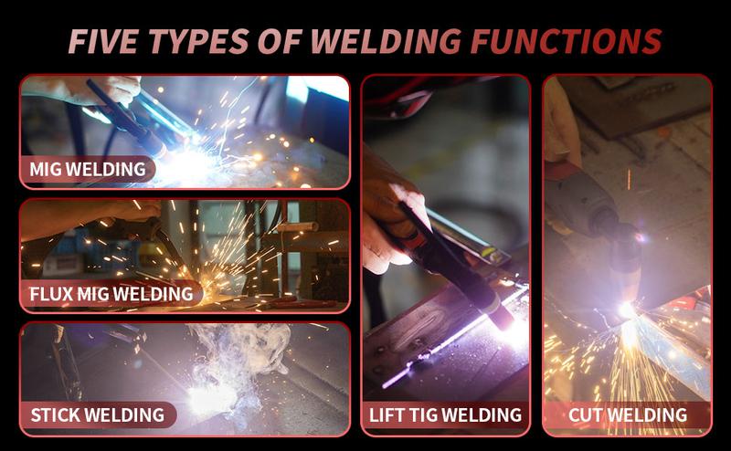 PUWU CT-418PRO Plasma Cutter Welder Gas MIG/Gasless MIG/Lift TIG/Stick/CUT 5 in 1 Aluminum Welding Machine 110V/220V Dual Voltage IGBT Inverter LED Display MP200 Multi Process Welder with Accessories