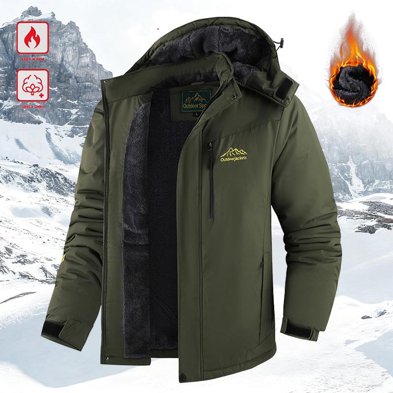 Men's Winter Fleece-Lined Hoodie – Thick, warm softshell jacket with an adjustable drawstring hood, ribbed cuffs, and zippered front closure; perfect for outdoor hikes, jogging, fishing, gym workouts, or everyday casual wear; a must-have versatile piece f