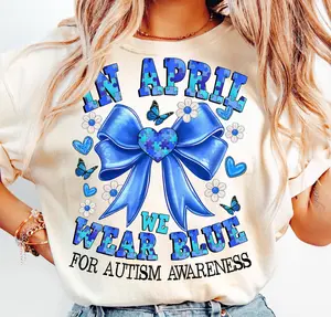 In April We Wear Blue For Autism Awareness Shirt, Special Education, Neurodiversity, Blue Rain Shirt, Autism Blue Coquette Shirt