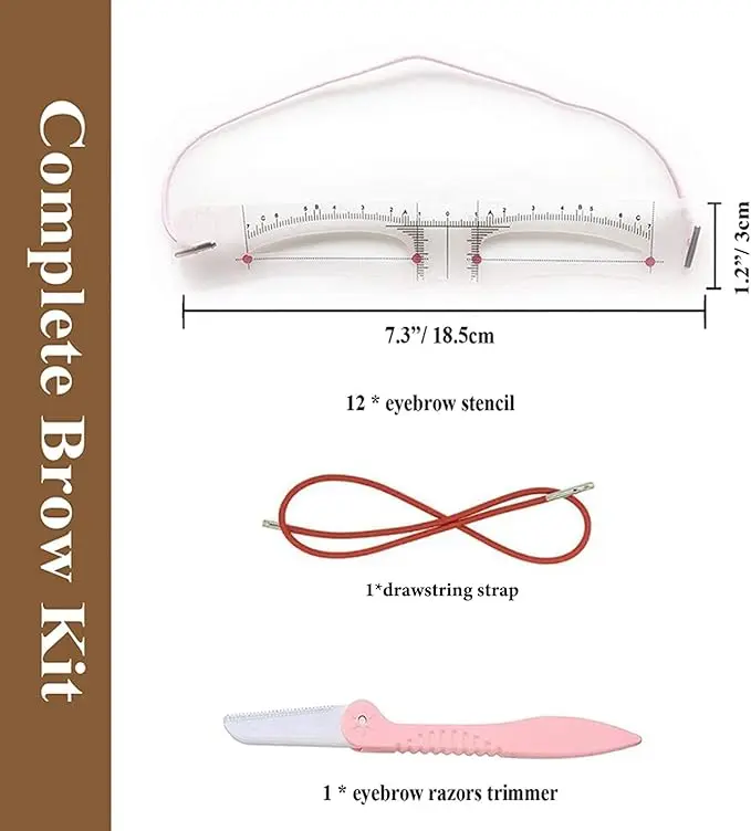 Eyebrow Stencil Shaper Kit, 12 Pieces Reusable Eyebrow Shapers Template Stencils with 1 Straps and 1 Eyebrow Razor Trimmer, DIY Eyebrow Stamp Kit for Grooming and Drawing Brows for 3 Minutes Makeup