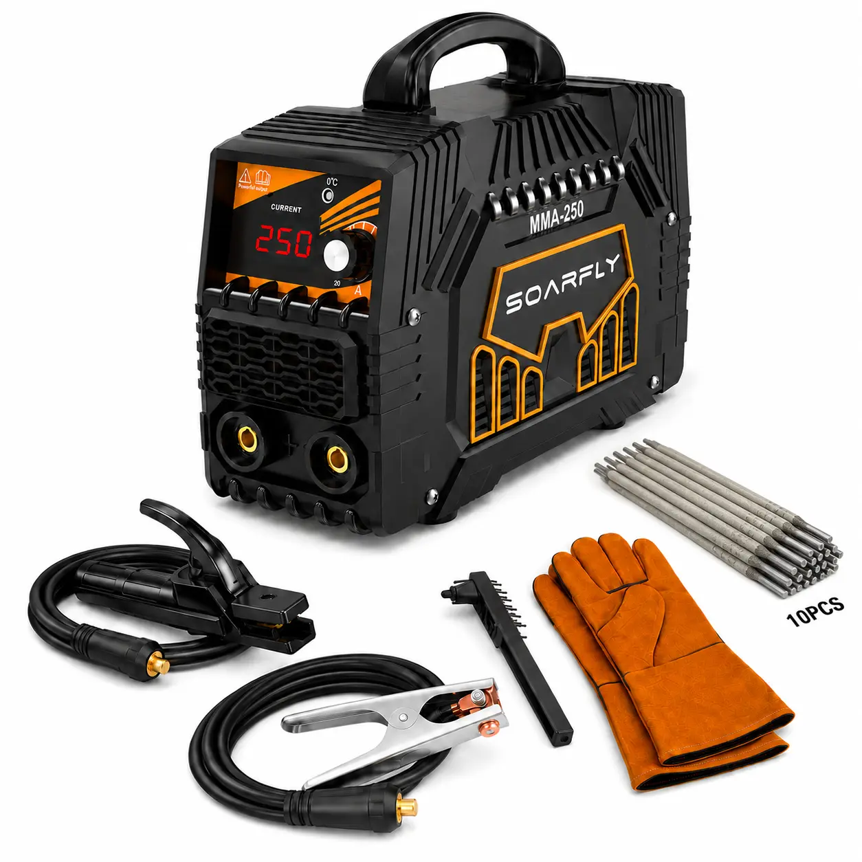 SOARFLY 250A Portable Welder Machine - 110/220V Dual Voltage, 5000W, Large LED Display, Complete Welding Kit for Tools & Hardware Soldering Applications