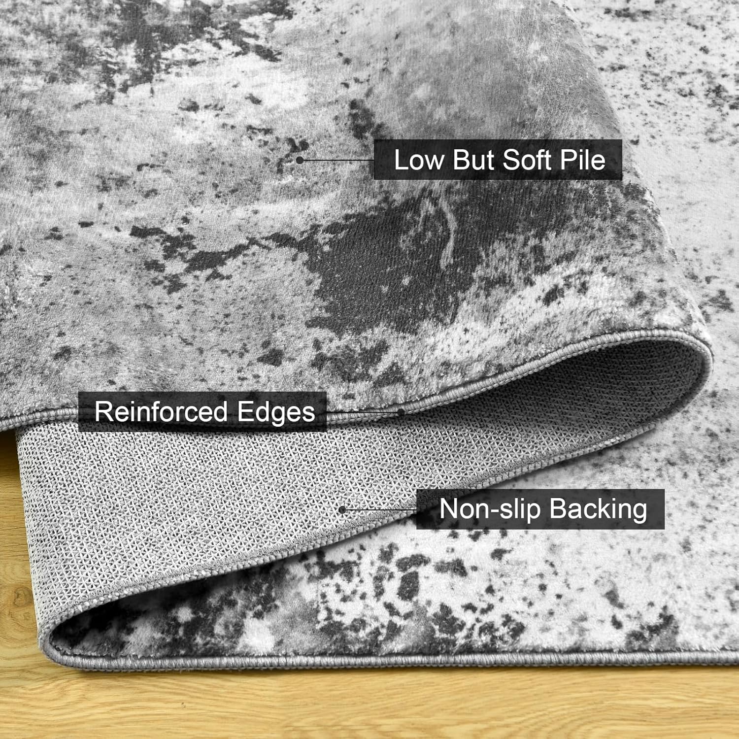 H&D HOME Modern Faux Cashmere Low Pile Area Rug Soft Cozy Microfiber Mat for Living Room Bedroom Non-Slip Rubber Backing Non-Shedding Stain-Resistant Dust-Release Easy to Clean Machine Washable Waterproof Kid & Pet Friendly