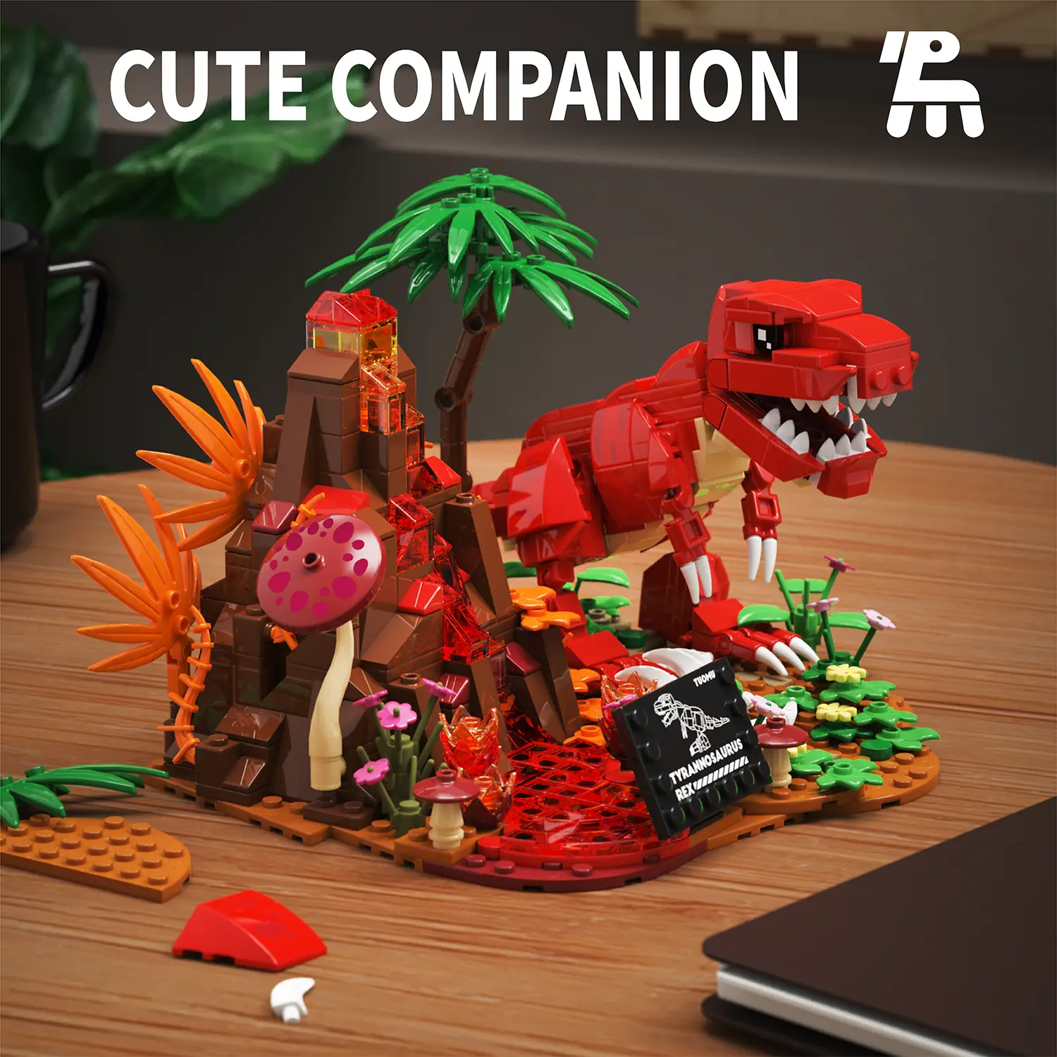 Dinosaur World Building Blocks Set T.Rex & Volcano Scene Dinosaur Park STEM Creative Toy Easter Spring Holiday Gift for Kids 8-14 Boys Girls Home Office Decoration Collectible Set