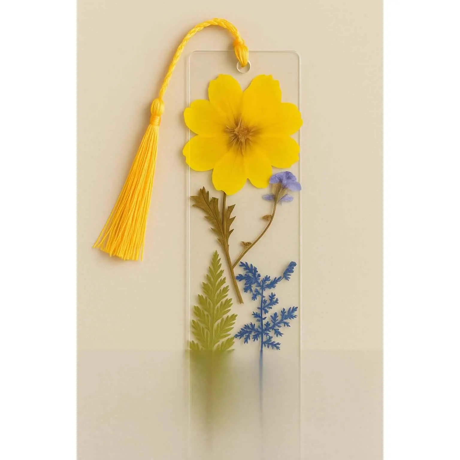 Handcrafted Romantic Eco-Friendly Yellow Pressed Flower Bookmark with Bow Charm - Lightweight Unique Durable Office Stationery Page Marker, Romantic Accessories for Book Lovers, Birthday Gifts