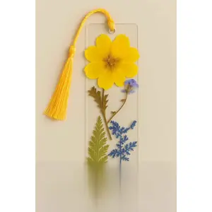 Yellow Flower Bookmark with Bow Charm | Pressed Flower Bookmark