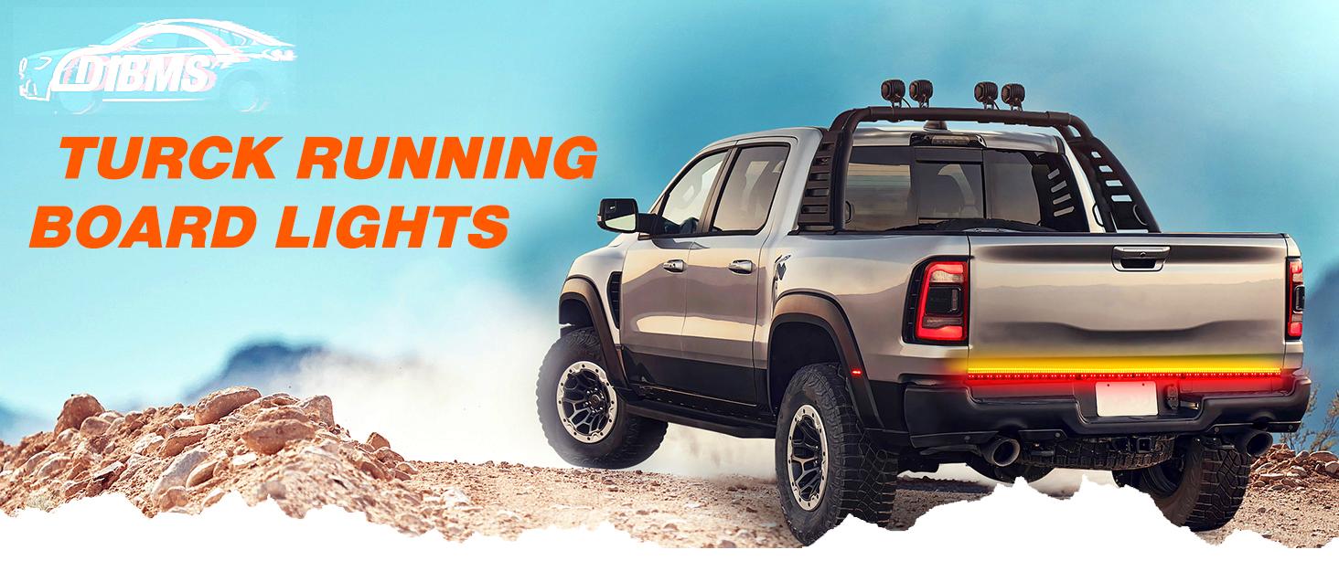 DIBMS 71" Running Board Lights 2PCS LED Strips w/Sequential Amber Turn Signal, DRL, White Courtesy Light for Extended Crew Cab Trucks Pickup Trailer, Side Wing Glow Light white courtesy light