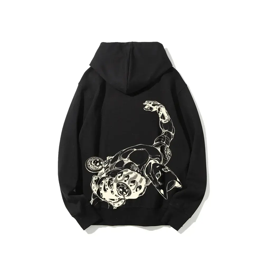 USA-Made Unisex JoJo’s Bizarre Adventure Killer Queen Stand Print Long-Sleeve Fitted Hoodie, Casual Streetwear Sweatshirt for Everyday Gym Use, Men’s Top, Tops