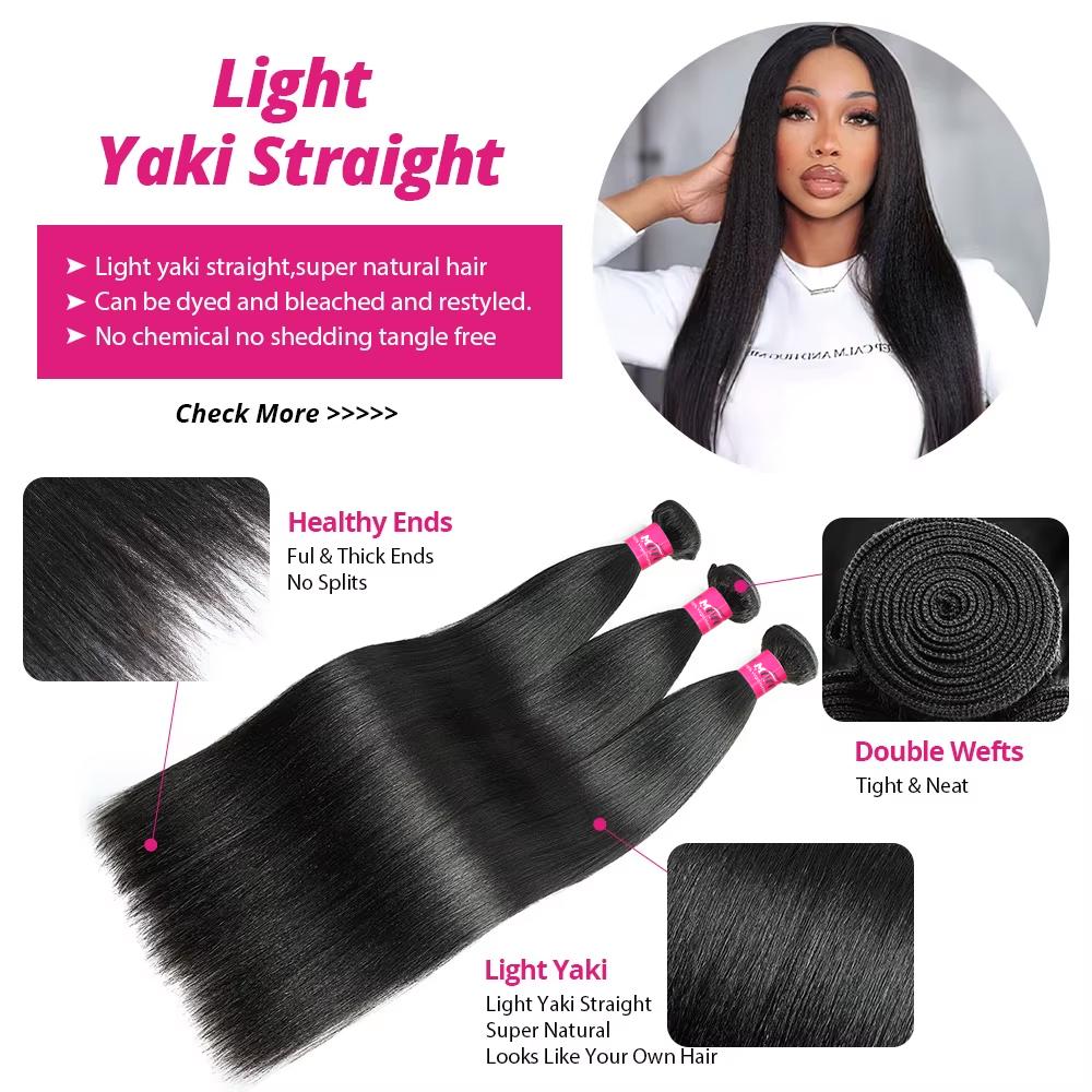 Light Yaki Straight Hair Bundles Virgin Human Hair Bundles Natural Color Body Wave Quick Weave Extensions 1 3 4 Bundles #TikTokShopBlackFriday