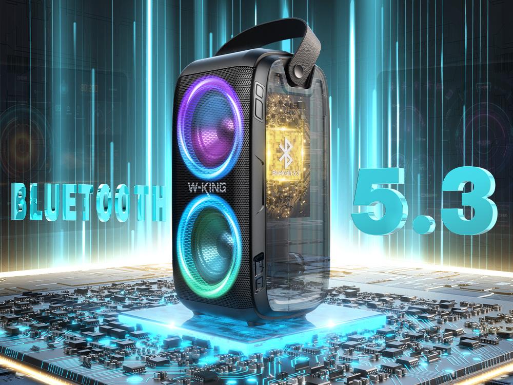W-KING  180W  Party Portable Karaoke Speaker with WIRELESS MICROPHONE,  Outdoor Wireless Bluetooth Speaker Loud Big Large with 2 Full-Range Drivers-Super Bass with Lights, IPX5, Huge 105dB Sound, 24H, U-Disk, TF, AUX, EQ Loudspeaker Audio