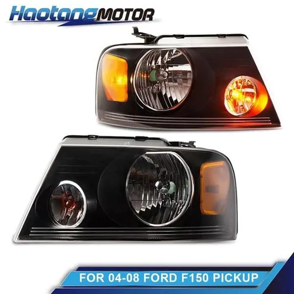 CROSSDESIGN Dual Headlights Pair Set - Left & Right Car Lighting Auto Exterior Upgrade Parts with Amber Refl., Original Box, for 04-08 Ford F150 Pickup, 06-08 Lincoln Mark LT Car Accessories, Car Exterior Upgrade