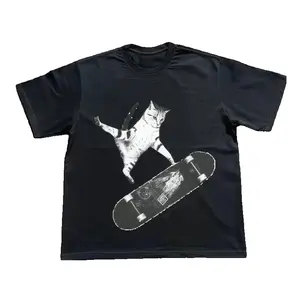 Skateboarding Cat T Shirt Funny Graphic Tee Y2K Retro Cat Shirt Cool Animal Graphic Tee Streetwear Style Tee Good Graphic Tees Trendy Casual Tee T Shirts For Men Funny T Shirt Cute Cat Lover Gift Men's Graphic Tees Skater Cat Design 90s Graphic Tees Style