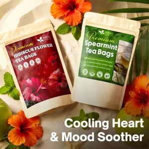 【FreshDrinkUS】 Cooling Heart & Mood Soother Duo, Hibiscus Flower & Spearmint Leaf Herbal Tea Bags, 100% Natural & Pure Flowers and Leaves, No Sugar, No Caffeine, No Gluten, Vegan – Herbal Beverage