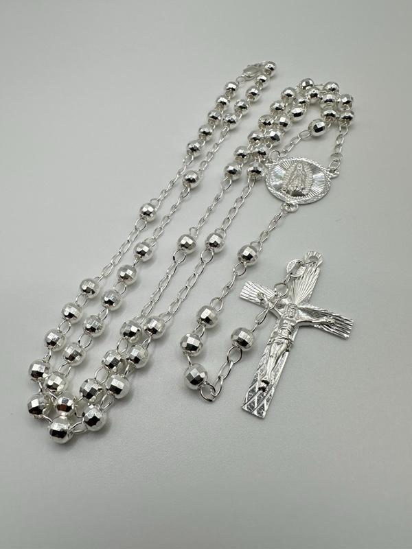 925 Silver Rosary Bead Necklace with inch Chain (Rosario de plata )