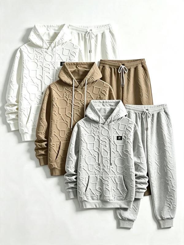 Men's 6-Piece Tracksuit American Streetwear Jacquard Texture Long-Sleeve Hoodie & Track Pant Lightweight Breathable Casual Outfit