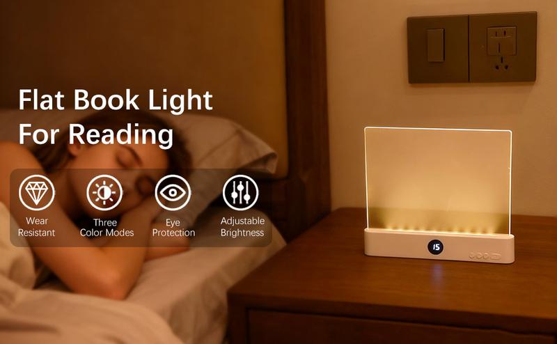 Rechargeable Transparent LED Book Light with Timer, Adjustable Brightness, Full-Page Illumination for Night Reading, Ideal Gift for Readers