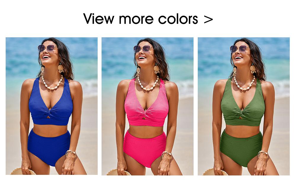 Aleumdr Women's Textured Bikini Sets Twist Front Top Swimsuits High Waisted Bathing Suits Swimming Clothing Beach Water Sports SpringStatements