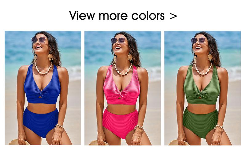 Aleumdr Women's Textured Bikini Sets Twist Front Top Swimsuits High Waisted Bathing Suits Swimming Clothing Beach Water Sports