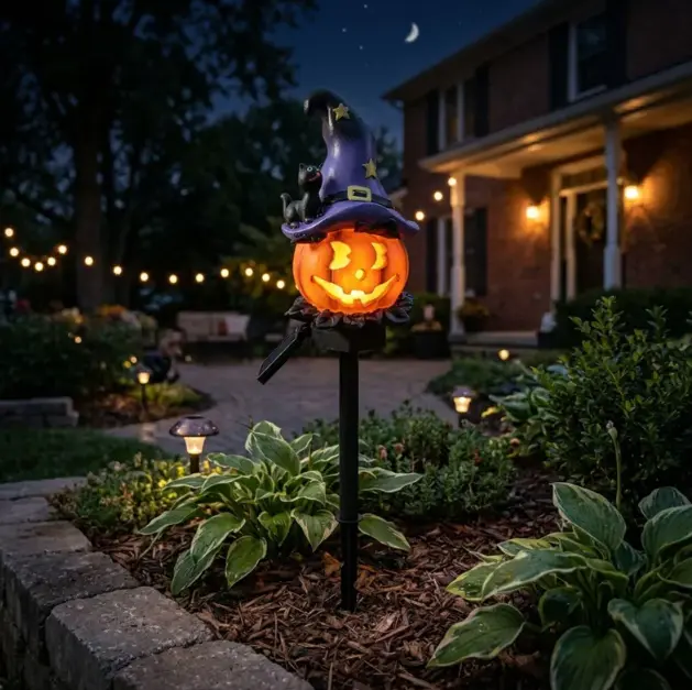 Solar Wizard Pumpkin Garden Light - LED Halloween Theme Garden Stake, Automatic On/Off Glow Pathway Lamp, Pastoral Outdoor Lawn Statue Decor