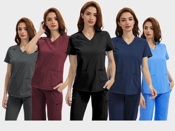 Scrub Tops for Women - V-Neck with 2 Pockets, Soft 4-Way Stretch, Anti-Wrinkle & Easy Care for Medical Uniforms