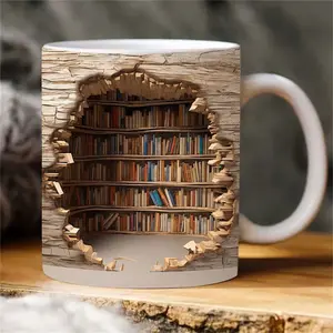 2024 3D Print Bookshelf Mug-Library Book Shelf Mugs, Book Lover Ceramic Mug