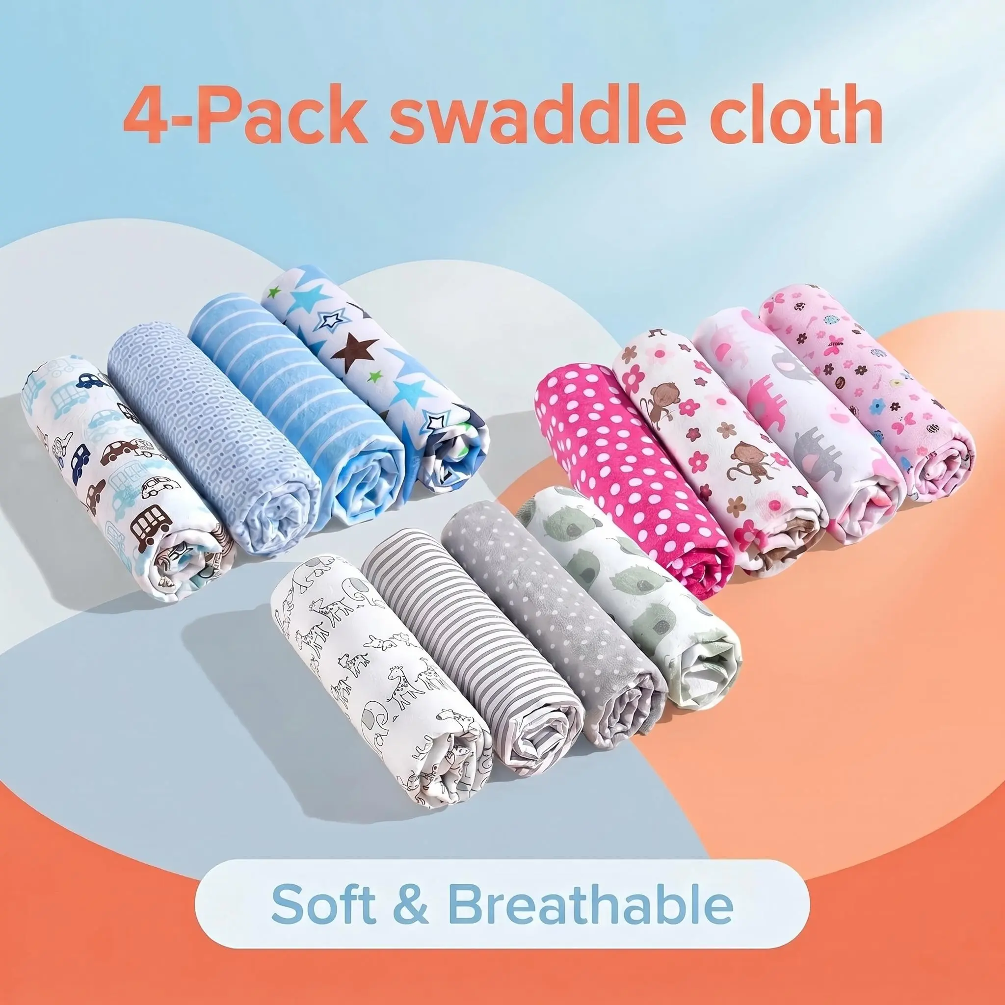 4Pcs Baby Blanket Set, Soft Comfortable Cozy Skin-Friendly Printed Blanket, All Season Universal Warm Warmth Nursery Bedding, Washable Bedding, Cute Pattern Swaddle Wrap for Newborn Infant Toddler